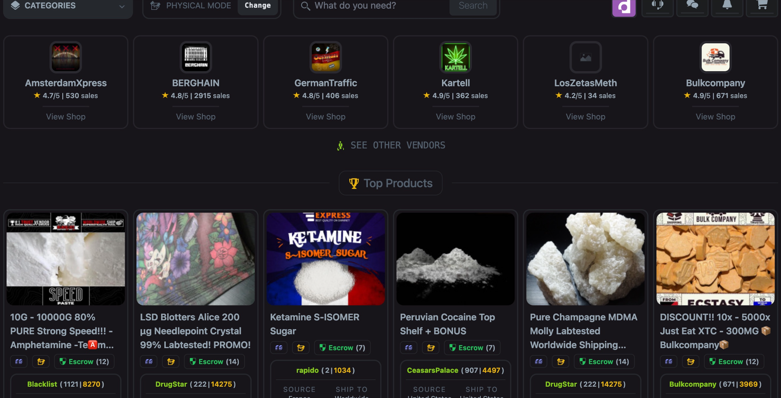 Nexus Market product listings